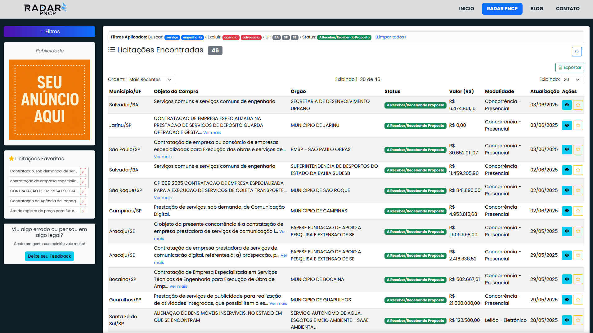 Preview do Radar PNCP
